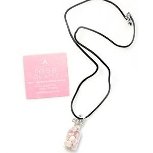 Tiny Rose Quartz Chips in Glass Bottle Pendant on Cord